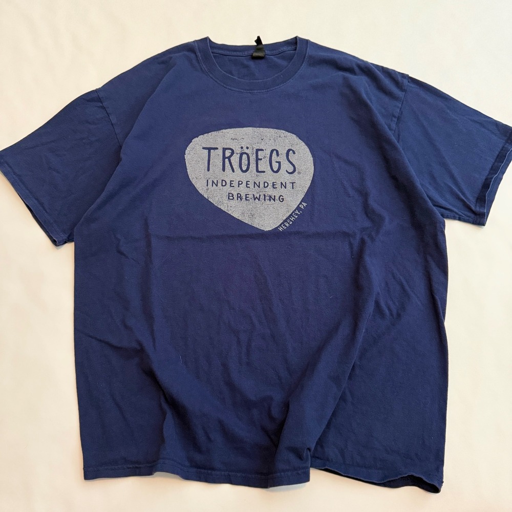 Hanes Beefy Troegs Brewing T Shirt Mens 2XL Navy Blue Graphic Short Sleeve Tee
